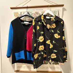 Vintage Alfred Dunner Blouse and Colorblock Cardigan - Size Large